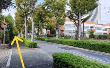 港区立高陵中学校を右手に直進します。